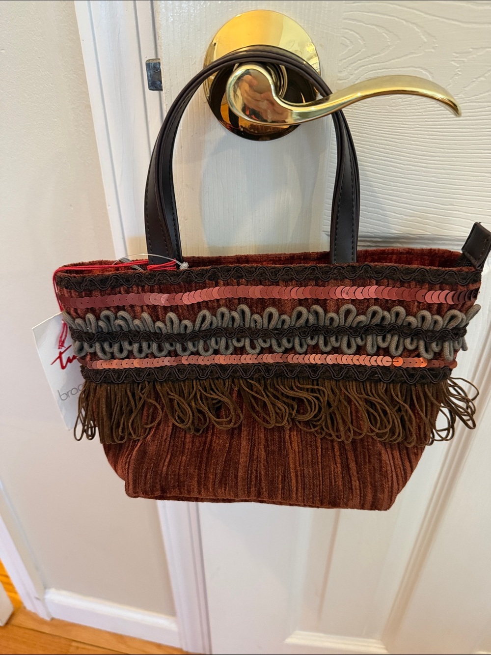 Tua by Braccialini Firenze Velvet Sequin Fringe Mini Velvet Handbag